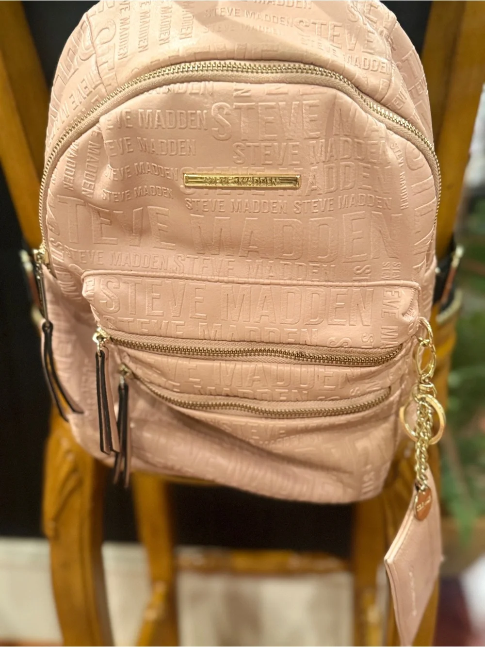 Steve Madden Blush Embossed Faux Leather Backpack with Gold Hardware